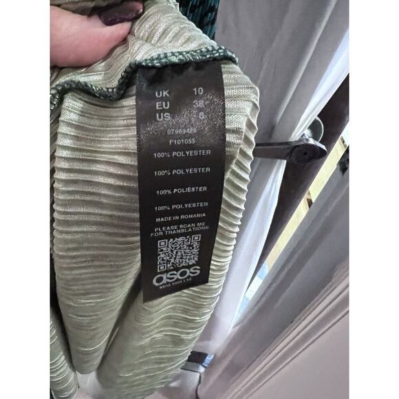 ASOS Green Black Animal Print Pleated Midi Faux Wrap Dress 6 - Picture 5 of 7